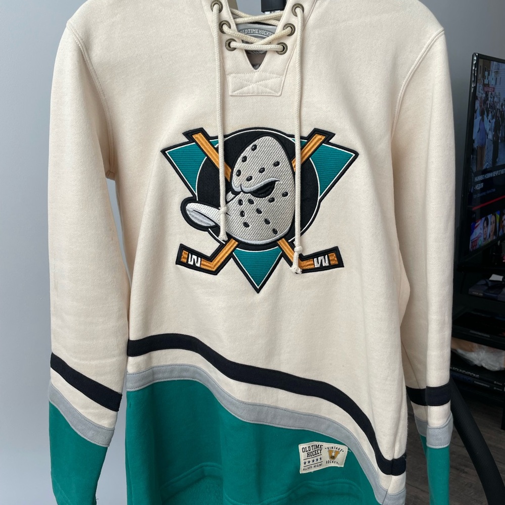 Cream and Teal Hockey Hoodie